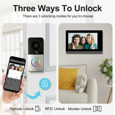 LR-SS-VI05 Video Intercom Doorbell Kit (Waterproof) Video intercom doorbell kit including waterproof outdoor camera unit and indoor display monitor, enabling two-way audio, live video, and remote door unlock via app or touch panel.