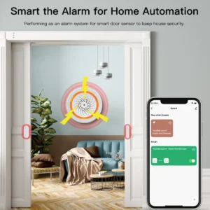 Compact indoor siren alarm with 100dB sound output and red strobe light, providing instant alert upon intrusion or sensor trigger; compatible with Tuya/Zigbee smart security systems.