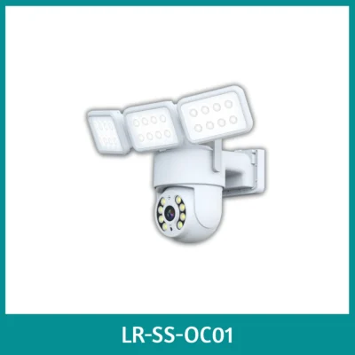 LR-SS-OC01 Courtyard Floodlight Security Camera DC-powered courtyard floodlight security camera with integrated PIR motion sensor, color night vision, two-way audio and app push alerts — ideal for villa entrances and perimeter illumination+surveillance.