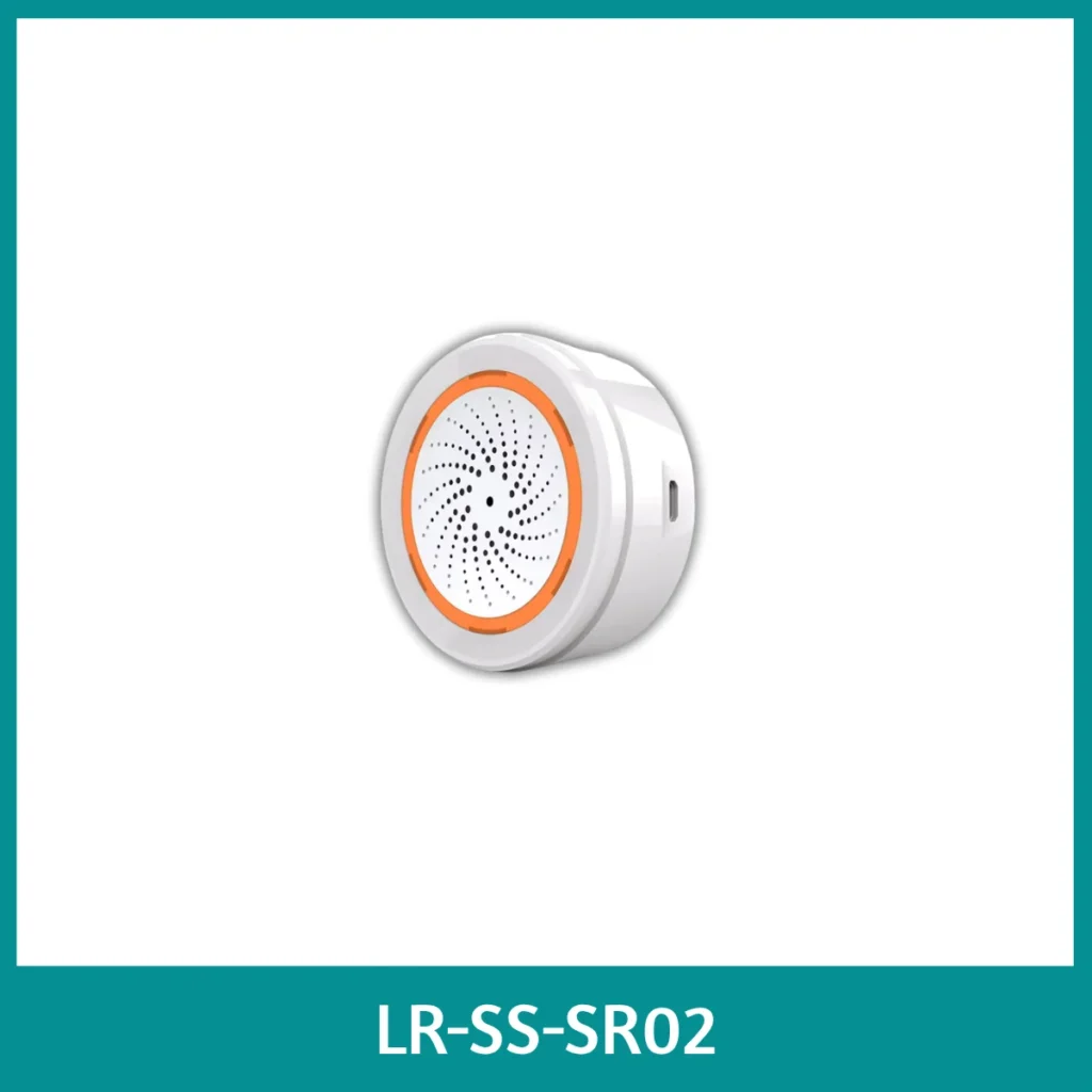 Compact indoor siren alarm with 100dB sound output and red strobe light, providing instant alert upon intrusion or sensor trigger; compatible with Tuya/Zigbee smart security systems.