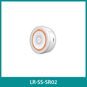 Compact indoor siren alarm with 100dB sound output and red strobe light, providing instant alert upon intrusion or sensor trigger; compatible with Tuya/Zigbee smart security systems.
