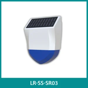 LEROND wireless outdoor alarm siren emitting high-decibel sound for security deterrence.