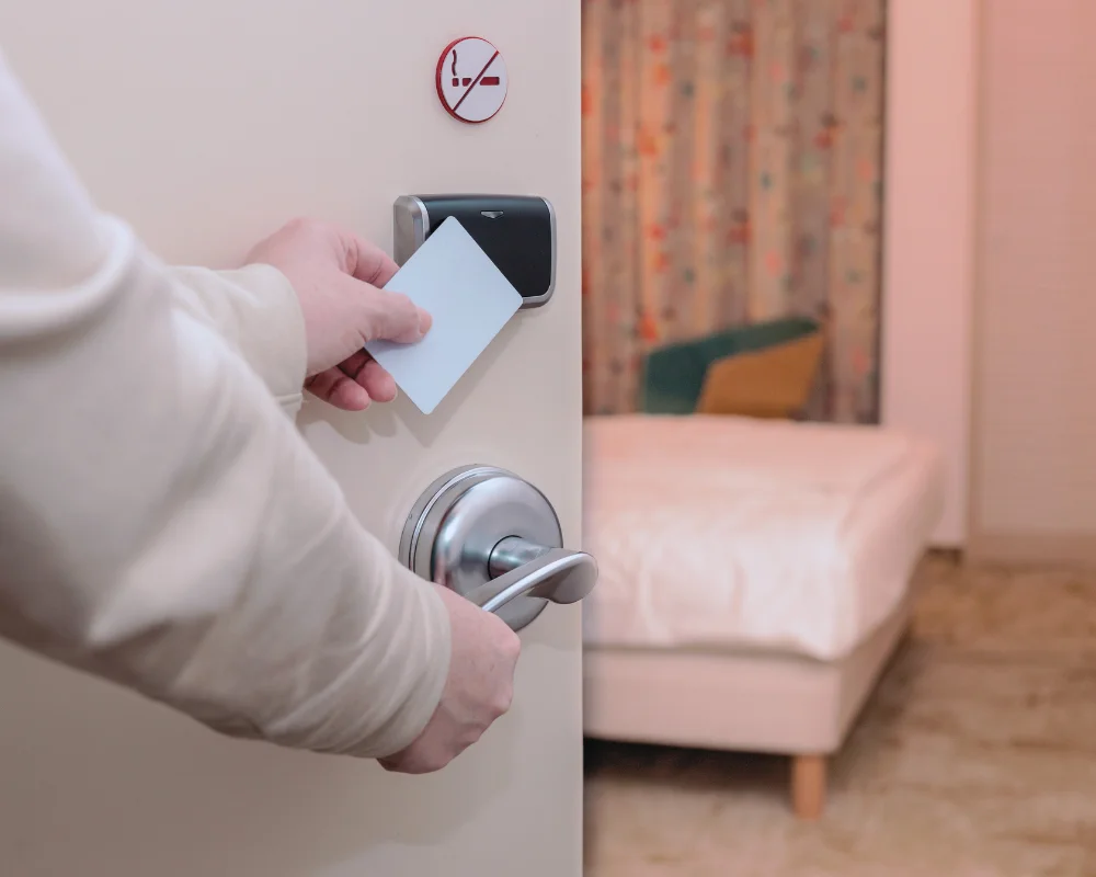Smart access control system for hotels, apartments, and campuses with RFID readers, controllers, and mobile access
