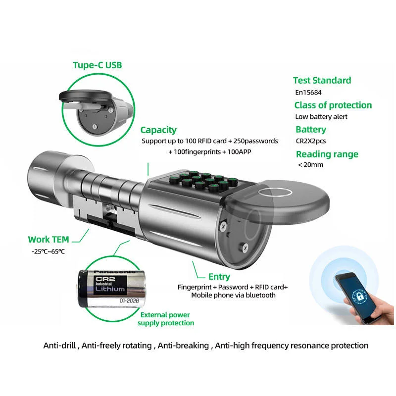 Smart Euro Cylinder Lock for European Door Systems - Image 3