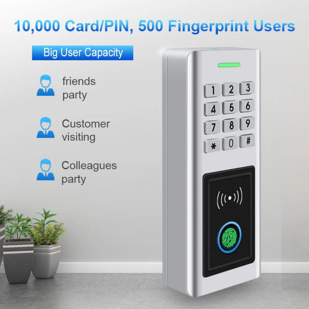 RFID Card Access Control System with Secure Card Readers with Huge User Capacity - 10,000 Cards PINs & 500 Fingerprint Users