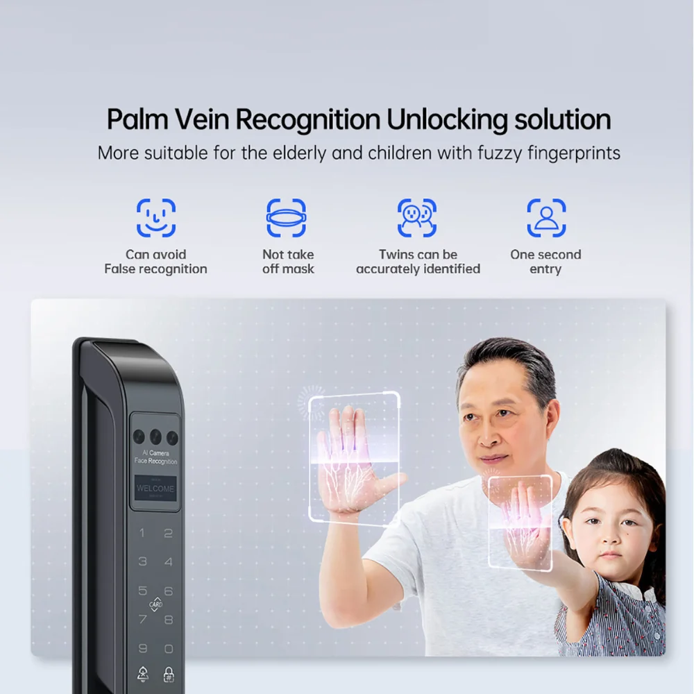 Sliding Patio Door Smart Lock with Cutting Edge Technology Unlcoking Way - Palm Vein Recognition