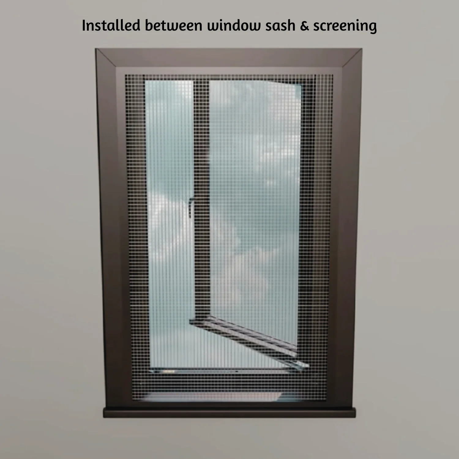 Battery Operated Casement Window Opener Installed inbetween the window sash and screening with extra slim body at 24mm